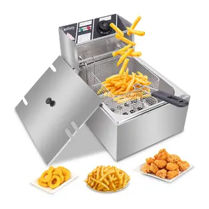 SENROB 10QT Professional Commercial Deep Fryer, 2500W Stainless Steel Electric Deep Fryer with Lid & Baskets, Adjustable Temperature 140°F-392°F, Ideal for Restaurant Kitchen & Home Use, 110V