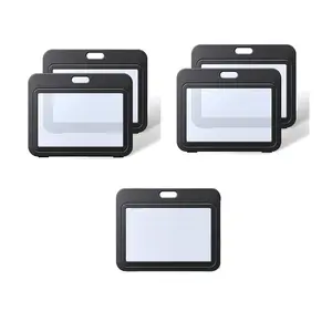5 Piece Set Transparent Horizontal ID Card Holders, Soft Plastic Box with Clear Window, Office School ID Credit Key License Pass Holder, Badge Holder