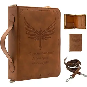 Cover, Cover Case for Women,Men& with Detachable  Strap,Handle for  and Other Book Accessories,Christian Art Gifts,PU Leather, Church Bag,Brown