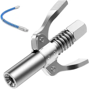 Double Handle   Coupler, 10000 PSI Duty  Tips Quick Lock and Release  Coupler with 12" Spring Flex Hose,Compatible with All   1/8" NPT Ends,1PC