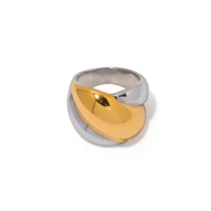 Two Tone Chunky Twisted Statement Ring - 304 Stainless Steel