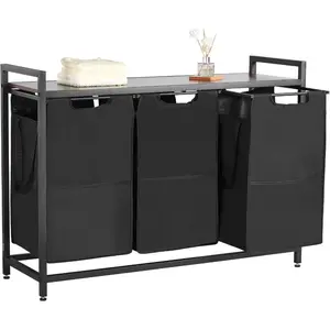 VEVOR 4 Section Laundry Sorter, Large Laundry Hamper with Metal Frame and Wooden Tabletop, Freestanding Storage Organizer Baskets with Pull - Out 600D Oxford Cloth Bags for Dirty Clothes, BathroomVEVOR Super Brand Day