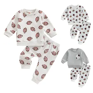 TheFound Toddler Baby Boy Girl Football Outfit Football Rugby Print Sweatshirt Jogger Pants Set 2 Pcs Infant Fall Winter Clothes