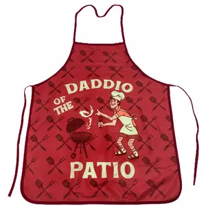 Daddio of The Patio Apron Funny Backyard Bar-B-Que Grilling Kitchen Smock Funny Graphic Kitchenware Bakeware Dad Joke  Funny Food  Novelty Cookware Red