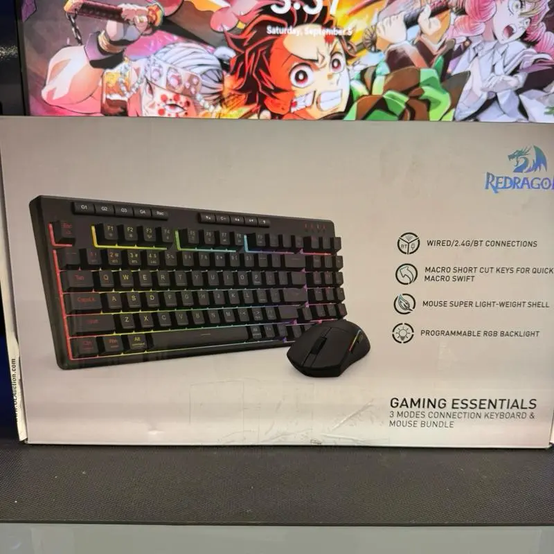 REDRAGON GAMING ESSENTIALS KEYBOARD AND MOUSE COMBO - open box