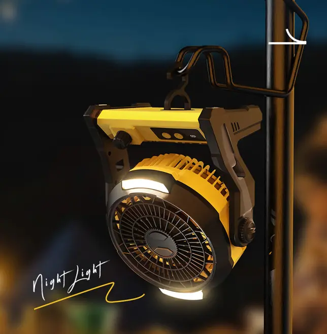 Portable Camping Fan with LED Light, 10000mAh Rechargeable Battery Operated Fan, 100-Speed Stepless Adjustable, Hanging/Desk/Wall Mounted Outdoor Fan for Tent, Travel, Picnic, BBQ turbo