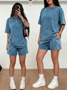 Summer Casual Loose Fit T-Shirt & Shorts Set, Geometric Pattern, Elastic Waist, Pocket Design, Unisex, Perfect for Couples & Sports