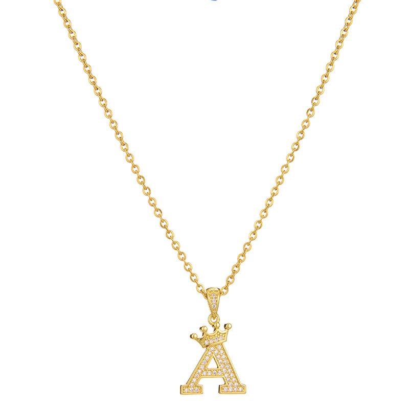 Zircon crown necklace 26 letters necklace initials clavicle necklace birthday gift