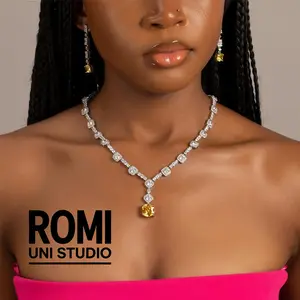 ROMI UNI STUDIO Loveden Luxury Legendary Sparkle Yellow Gems Necklace For Women Wedding Engagement Anniversary Prom Dance Party Charm Jewelry Accessories