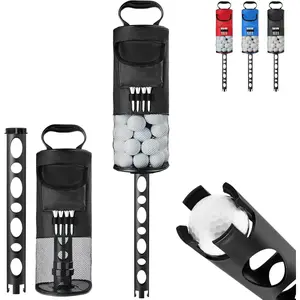 Golf Ball Retriever, Golf Shag Bag with Pocket & Tee Holder, Shags Bag for Golf Ball with Detachable Plastic Golf Bag Tube, High-Capacity Golf Ball Shagger, Shag Bags Hold 80 Golf Balls, 33.86in