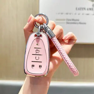 for Chevy Key Fob Cover with Keychain, Car Key Fob Case Compatible with Chevy Malibu Equinox Traverse Camaro Cruze Blazer Volt Bolt 5 Buttons Smart Key Protector Holder