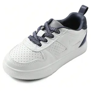 shoeslocker Toddler Kids' Low-Top Lace-Up Casual Trainers - Casual Breathable Footwear, Perforated Vegan Leather Upper, Non-Slip Rubber Sole, for School, Daily Walking