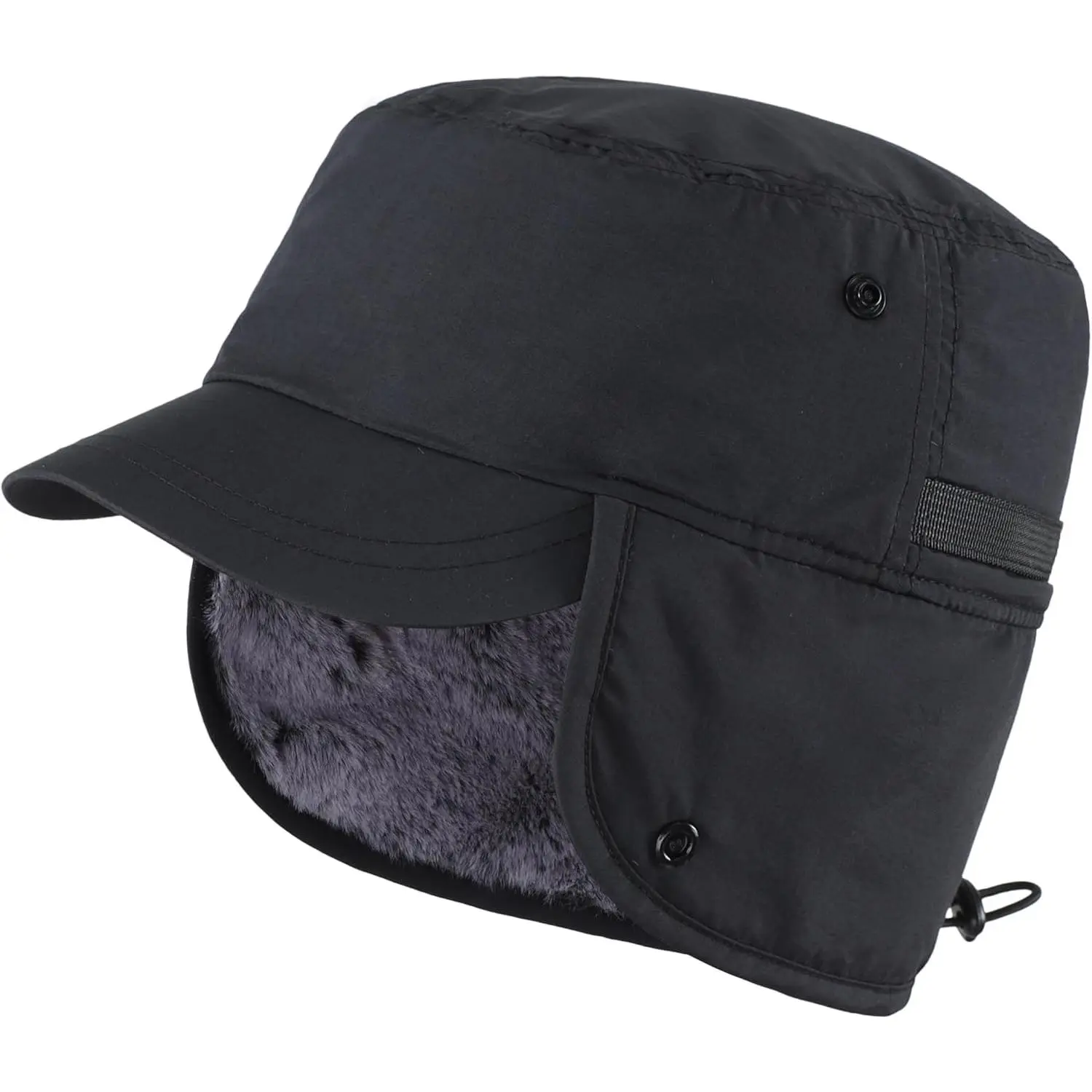 Men's Winter Hat with Visor Warm Earflaps Hat Fully Lined Faux Fur Baseball Cap Trapper Hunting Hats
