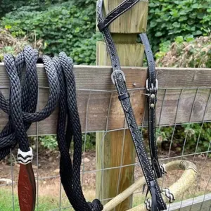 Black Bitless Hackamore Complete Rawhide Bosal and Mecate Rein Set