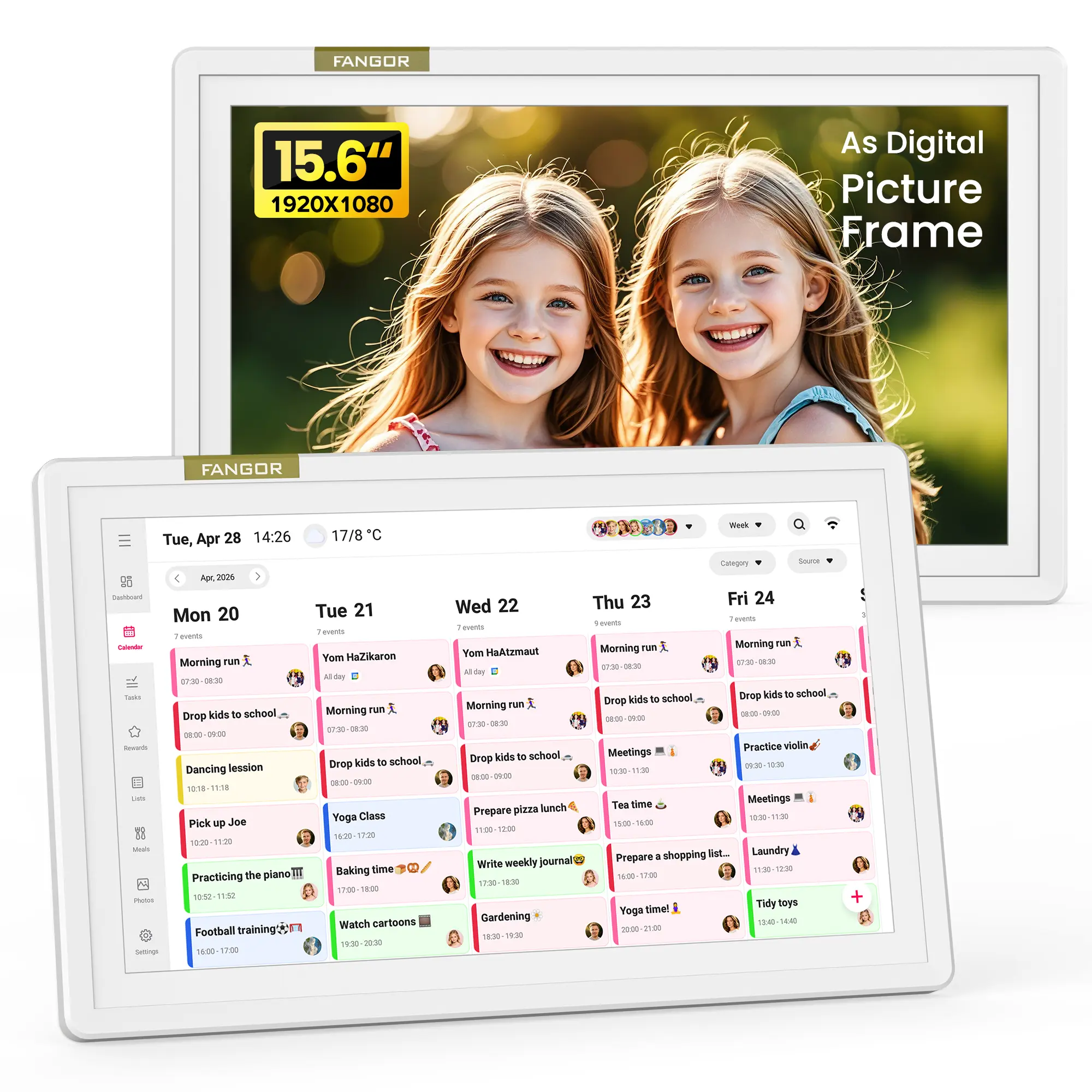 Digital Calendar, 15.6" Family Wall Planner, Interactive Touchscreen Electronic Wall Calendar, WiFi Smart Calendar & Family Organizer, Chore Chart, Meal Planner, Digital Photo Frame, No Subscription, Gift for Mom Women