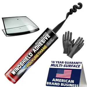 Urethane Windshield Adhesive Sealant Quick Curing Weather Resistant Professional Strength Auto Glass Glue for Vertical Overhead Application Repair Kit with Gloves 10.5Oz Black