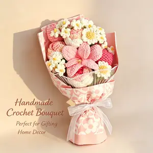 Handmade Knitted Flower Crochet Decor, Artificial Flower Decorations, Cute Faux Flower Bouquet, Room Decor & Gift for Her, Perfect for Weddings, Birthdays, Mother's Day