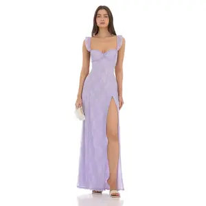 Lucy In The Sky Lace Ruffle Sleeve Maxi Dress in Lavender