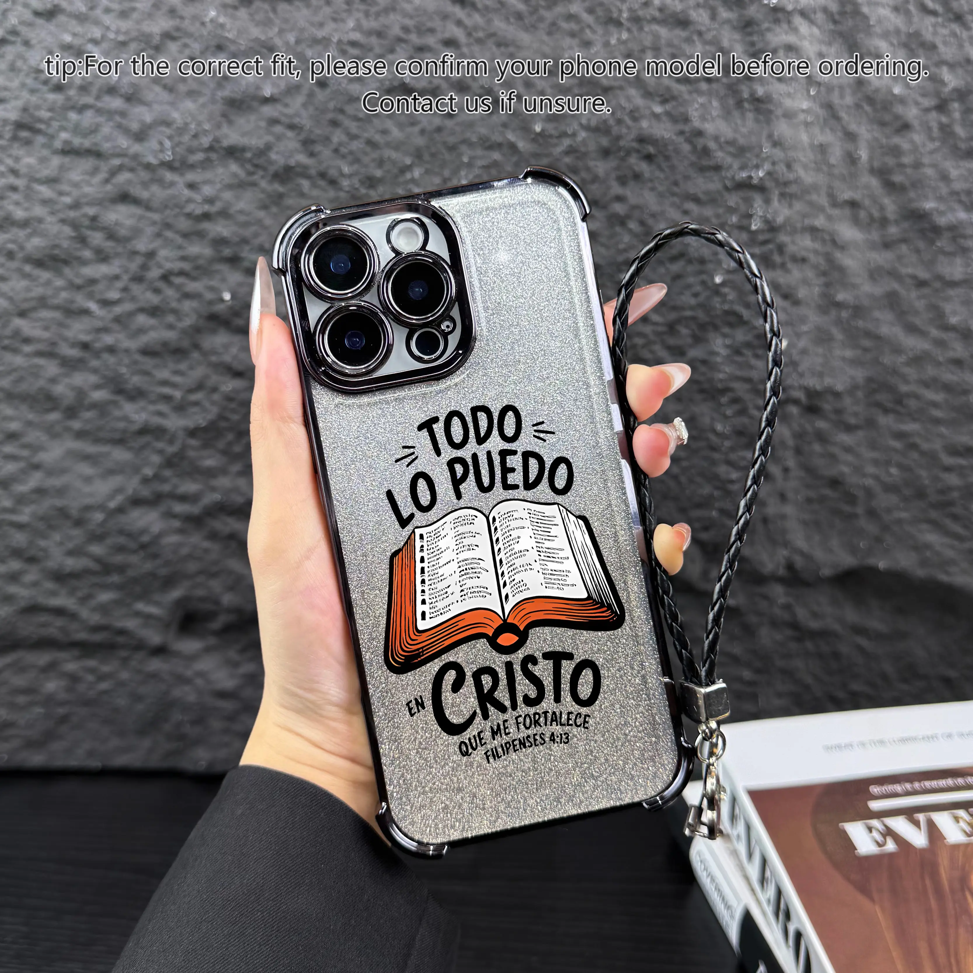 Black+Glitter paper+Four-leaf clover lanyard