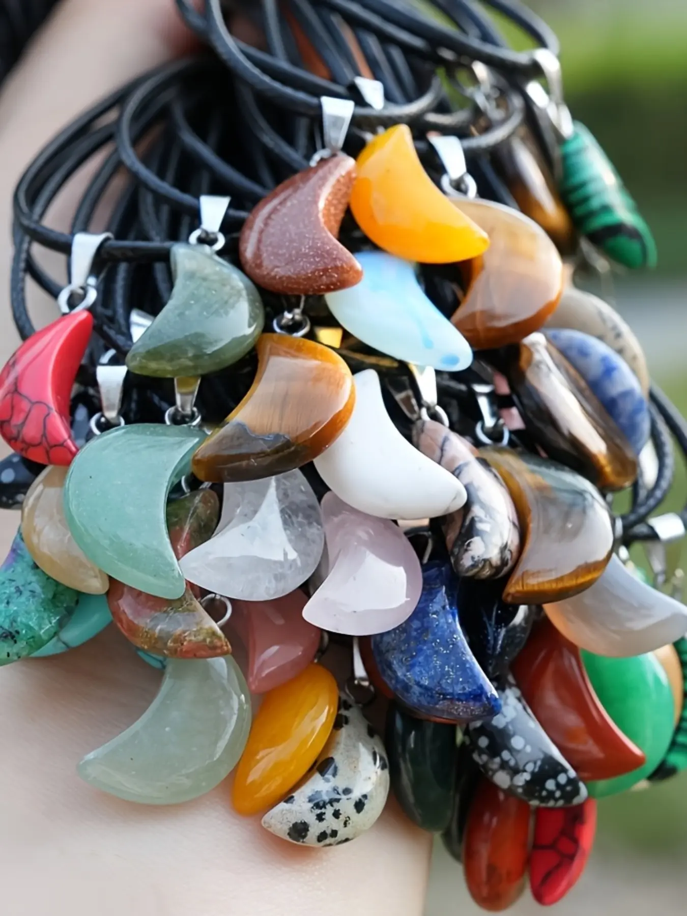 30-Piece Moon Pendant Set with PU Rope, Random Mix, Unisex Necklaces, Assorted Necklaces, Perfect for Valentine's Gift or Jewelry Making