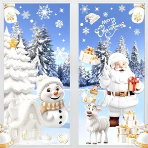 Christmas Window Clings, 190 PCS Large 3D Reusable Window Stickers for Glass, 9 Sheets Double Sided Santa Claus Snowman Snowflakes Reindeer Stickers for Party Decorations