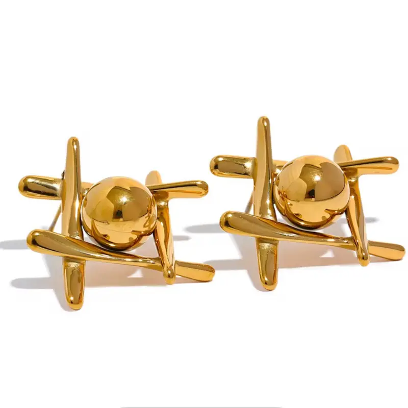 LUZY JEWELRY Gorgeous Statement Tic-Tac-Toe Unique and Fun Design Stud Earrings in Gold & Silver