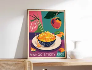 Mango Sticky Rice Poster, Thai Food Art, Thailand Print, Kitchen Decor, Kitchen Poster, Food Art, Restaurant Decor, Cafe Decor, Food Gift
