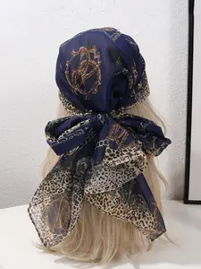 Women's Leopard Beach Scarf Headband, Fashionable Summer Silk Shawl, Sun Protection Turban Wrap, Outdoor Travel Accessory