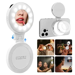 3-in-1 Magnetic Mirror Selfie Light –360° LED Ring Light with MagSafe, Mirror and Phone Stand, Portable Rechargeable Fill Light, 3 Color Temperatures for Makeup, Live Streaming, Video Calls, Compatible with iPhone 17/16/15/14/13/12, Valentine's Gift