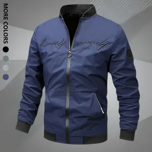 Men's Embroidered Baseball Jacket - Black Casual Sports Coat with Zipper Closure, Polyester Fiber Lining, Regular Fit for Spring/Fall, Outerwear for Spring Style | Fashionable Embroidery | Elegant Texture,fall outfits, business casual outfits
