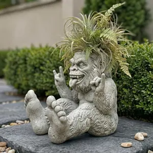 Bigfoot Rock On Rebel Garden Planter Pot - Novelty Resin Succulent Flower Container for Outdoor Indoor Gardening - Whimsical Aesthetic Decor for Yard, Lawn, and Patio - Perfect Creative Gift for Plant Lovers