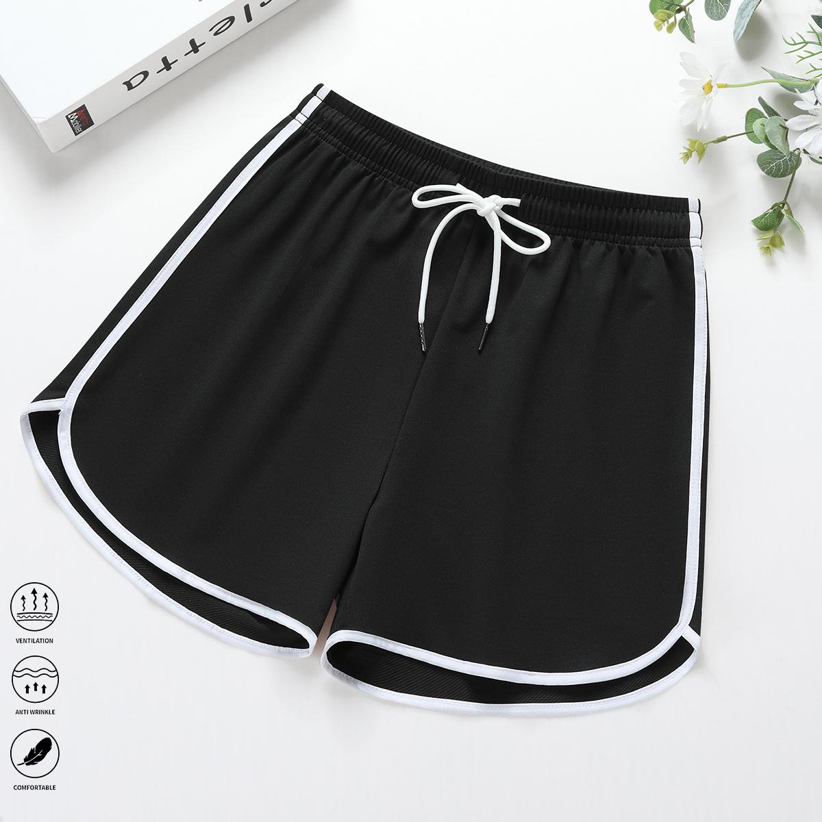 Pack of 3 women’s casual athletic shorts—home wear shorts, solid color, drawstring elastic waistband; suitable for casual outfits, outdoor sports, and yoga; women’s shorts, summer clothing.