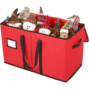 Christmas Figurine Storage Box & Nutcracker Storage Container, 600D Canvas,Keeps 8 Holiday Figurines,15 Inches,Adjustable Area & Pockets for Decorations