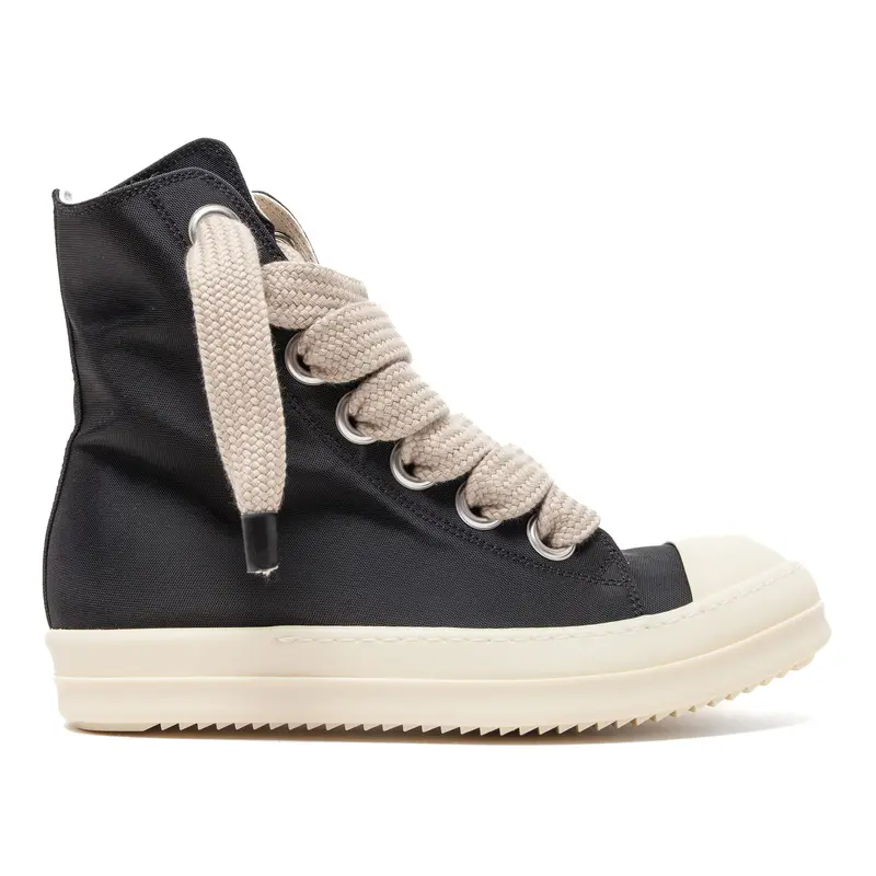 Rick Owens Black Canvas and White Toe Cap High-Top Sneakers with Cream Laces SOLD” Rick Owens Mainline Low  main image 3