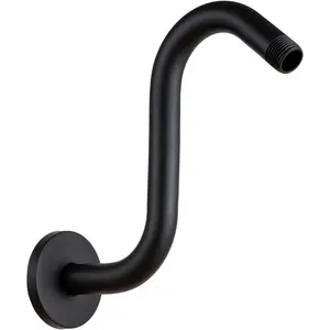Shower  Extension Arm 8 in, Matte Black S Shaped Shower Arm with Flange High Rise Goose  Shower Extension