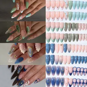 96pcs Medium Long Almond Press-On Nails, Gradient Star Leopard Design, Glossy Finish, Acrylic False Nail Tips for Women and Girls, Daily Use and Parties