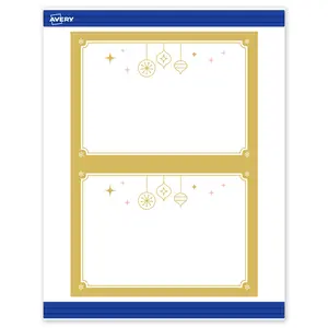 Avery Printable Invitation Cards with Sure Feed Technology, Rectangle, 5" x 7", Pre-Printed Metallic Gold Hanging Ornaments Design, Matte White, Laser & Inkjet Compatible, 20 Total