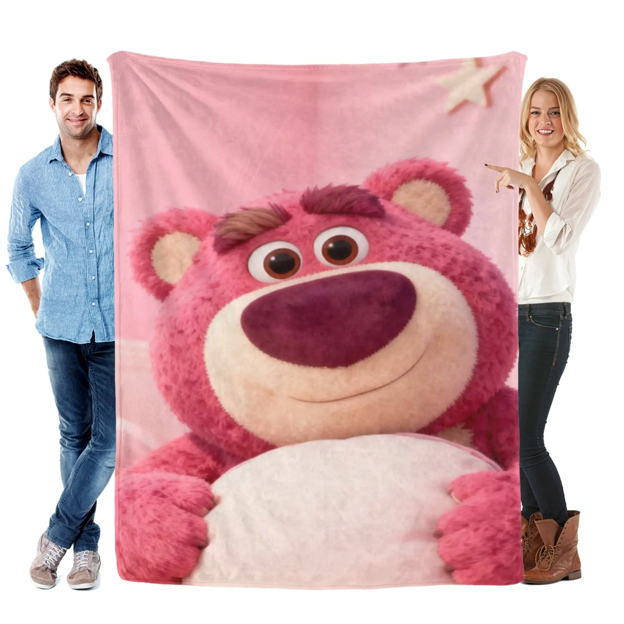 [SummerVibes] DISNEY CLASSIC Toy Story Lotso Soft Flannel Blanket - Cute Pink 2D Printed Throw for Bed, Couch & Travel
