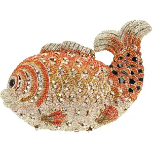 Women Mini Fish Clutch Luxury Rhinestones Purse Sparkling Banquet Handbag Wedding Party Clutch Bag