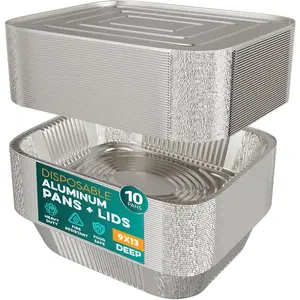 Pans With  9x13 [10 Sets]  Foil Pans Trays With  - Half Size Tin Foil Disposable Pans For Baking, Roasting, Cake Serving Dishes, Catering Supplies, Steam Table Chafing