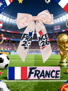 2 Pcs France Soccer Fan Headband and Bow Set, 2026 World Cup Theme Hair Accessories, Comfy Sport Sweatband and Elegant Ribbon Clip, Perfect for Stadium Parties and Daily Sports Style