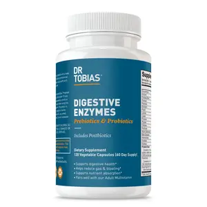 Dr. Tobias Digestive Enzymes - 120 Capsules, 60 Servings (2 Daily) | Includes Probiotics, Prebiotics and Postbiotics Bromelain, Amylase, Lipase, for Better Digestion & Immune Function.