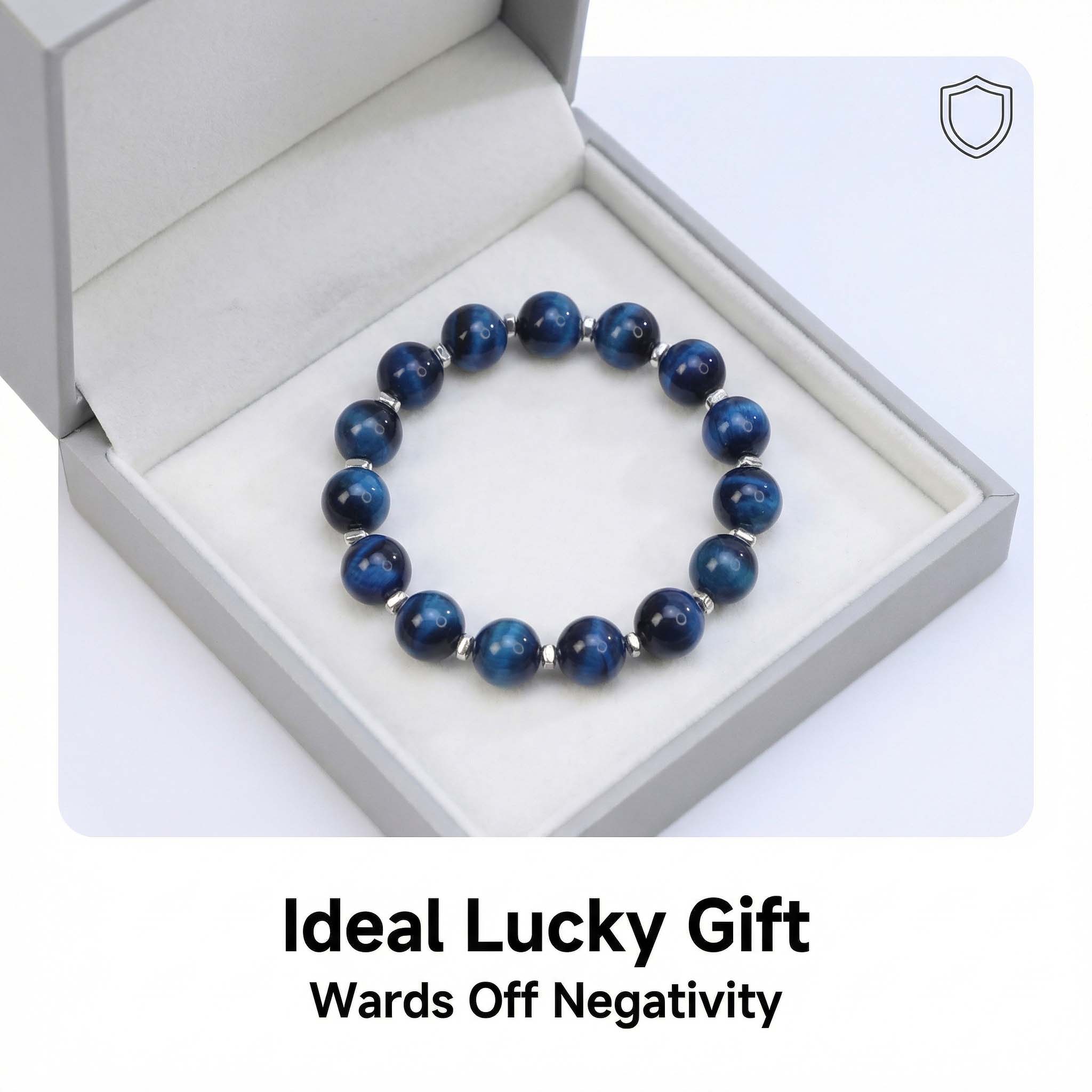 12mm Large Natural Blue Tiger Eye Beaded Bracelet Lucky Wealth Protection Jewelry Gift