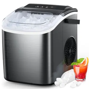 ICE Maker Countertop, Stainless Steel Portable Ice Maker Machine with Self-Cleaning, 26.5lbs/24Hrs, 6 Mins/9 Pcs Bullet Ice, Perfectly for Home Use