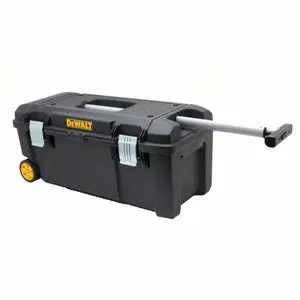 DEWALT Rolling Tool Box: 28 1/2 in W 12 5/8 in D 12 in H, Plastic, Black, Hinged Lid, Padlock