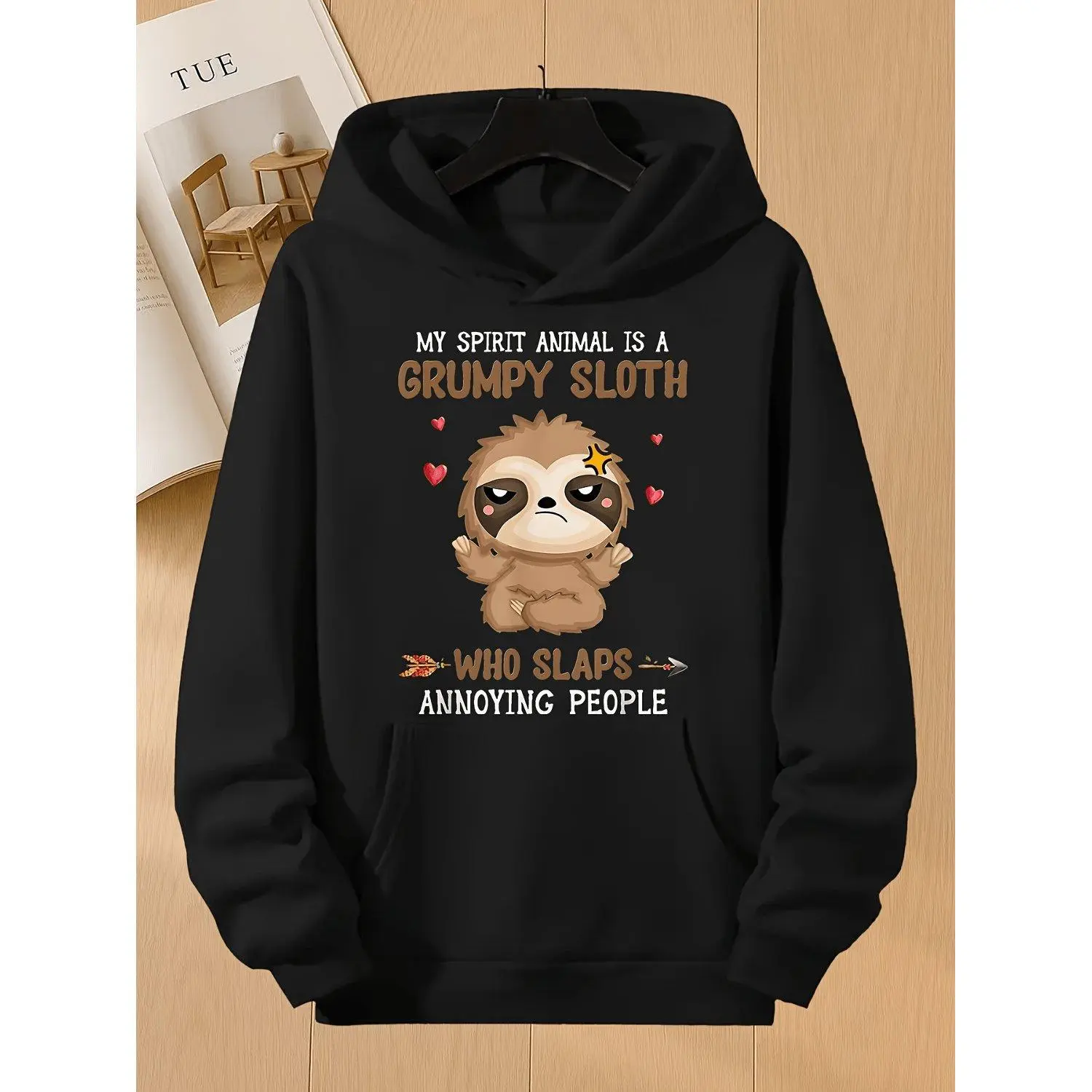 Funny Grumpy Sloth Graphic, Cute Sweatshirts, Streetwear Fashion, Fun Design, Durable Construction, Printed Hoodie, Street Style Hoodie