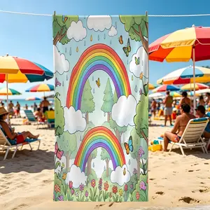1Pcs Cartoon Hand-Printed Beach Towel, Multiple Styles, Quick Dry and Absorbent Microfiber Towel, Lightweight and Sand-Free for Pool and Beach Use, Suitable for All People, Ideal Gift Choice