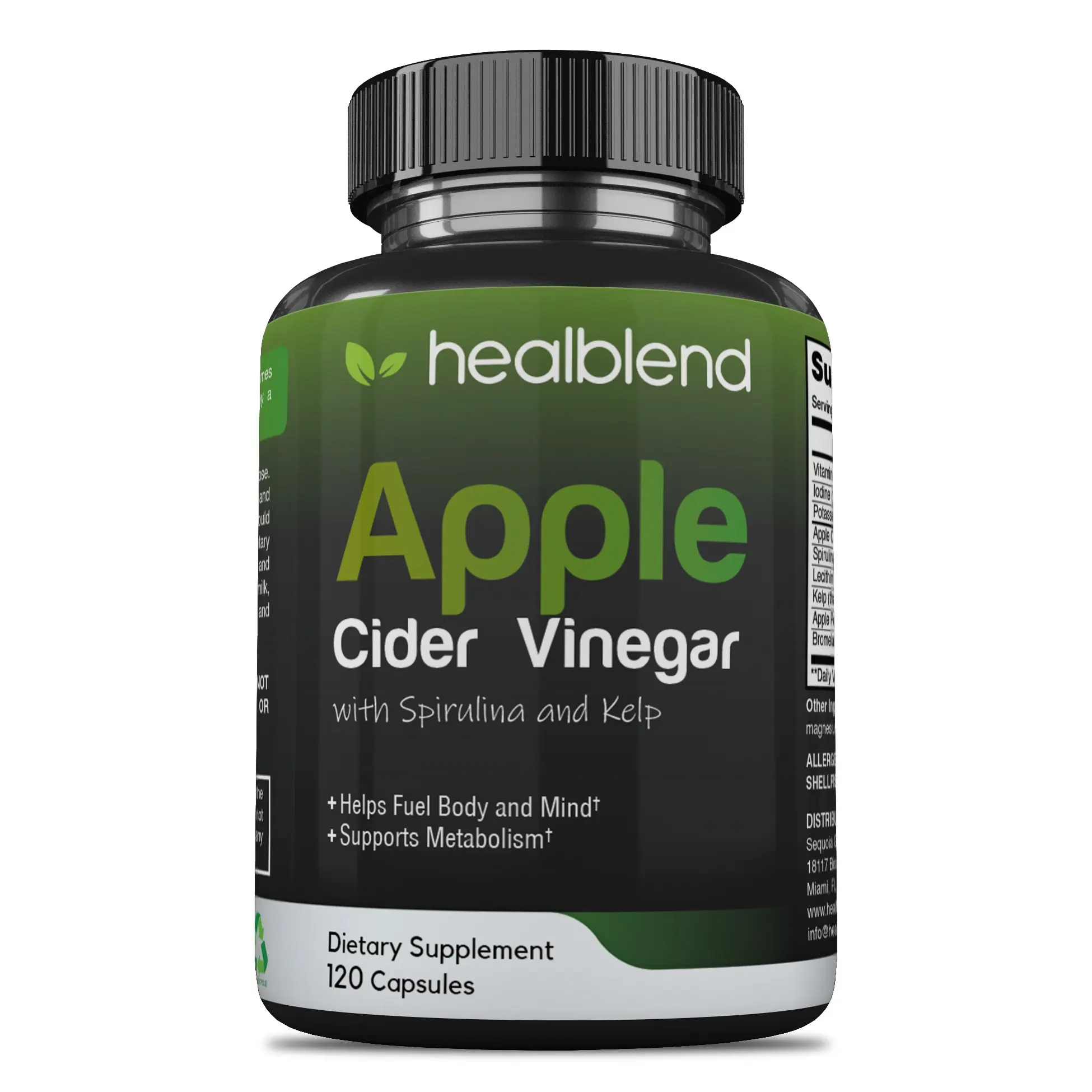 Apple Cider Vinegar with Spirulina and Kelp – Helps Fuel Body & Mind, Metabolism Support - Diet Pills for Women Men, 120 Capsules Adult Detoxing Adult Detoxing Detoxing