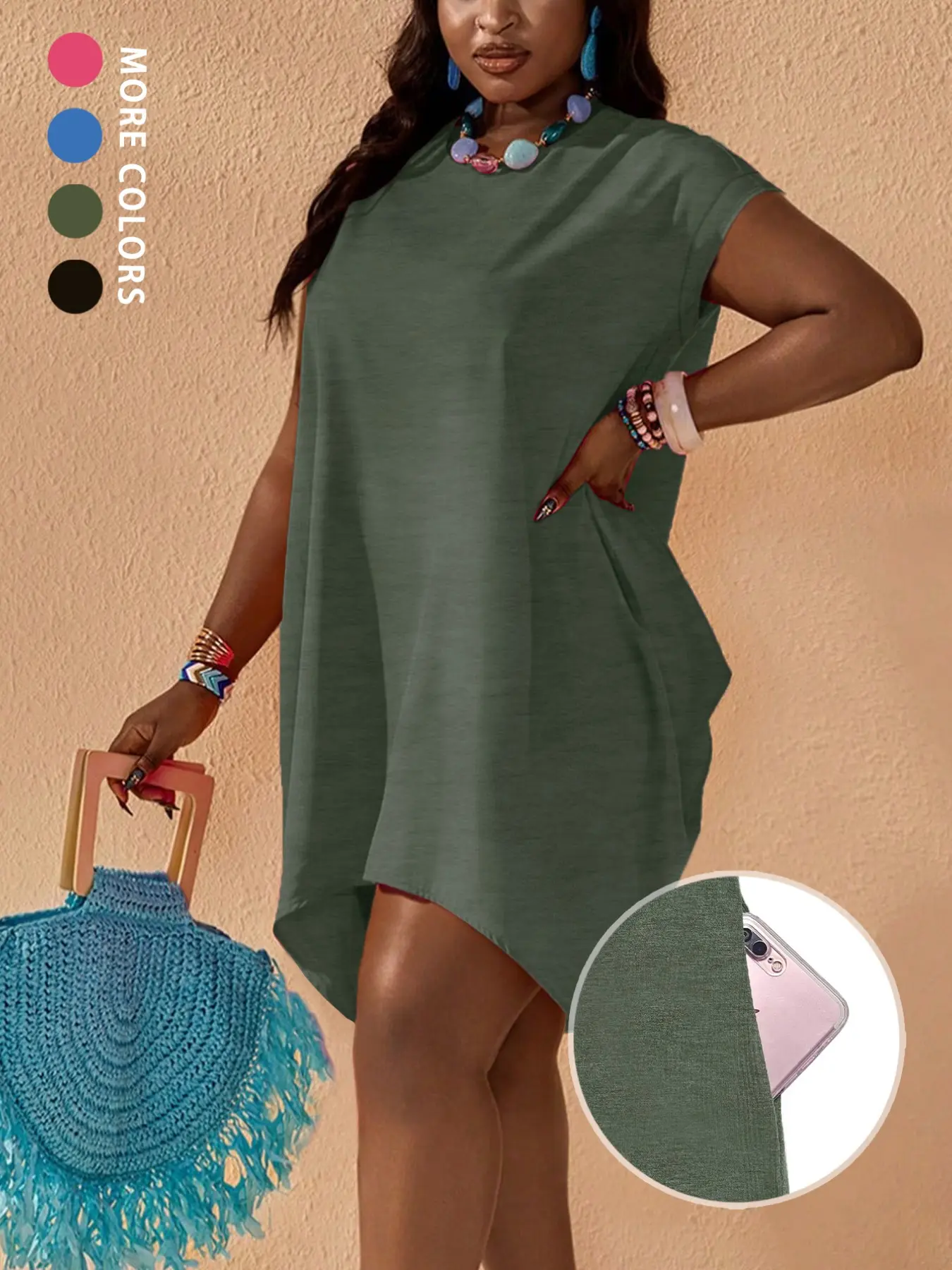 Summer Women's Plain Short Sleeve Loose Lightweight Casual Dress, Womenswear, Fitted Style, Comfortable and Stylish, Perfect for Daily Wear, Casual Summer Clothes