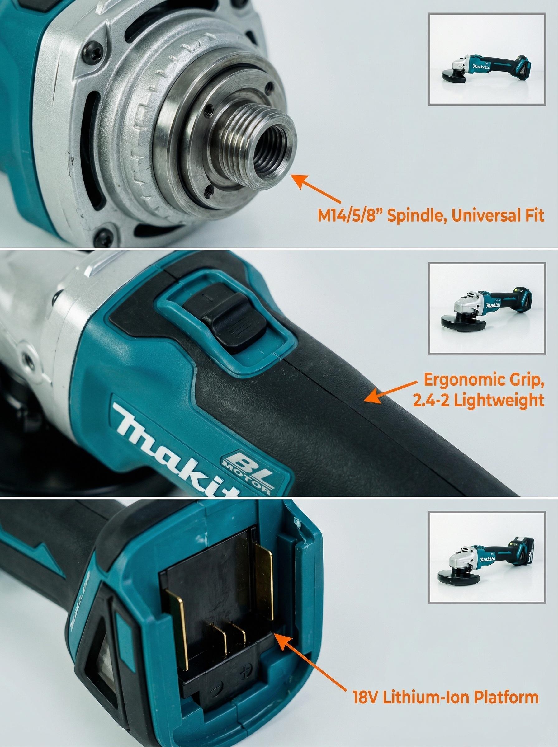 Makita DGA404 125mm Cordless Brushless Grinder Kit With 18V Lithium Battery For DIY And Professional Use, 2.4kg Lightweight